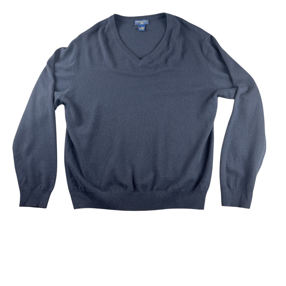 Joseph & Lyman Mens XL Navy Blue 100% Cashmere V-Neck Sweater Long Sleeve Knit